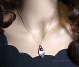 Black Pearl Necklace Sterling Silver - Delicate Datiny Leaf Pendant, Artist Design Style Black Pearl Jewelry 1045