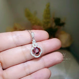 Tiny Red Ruby Necklace Sterling Silver, Round 0.85 CT Ruby July Birthstone White Gold Coated Sterling Silver 1042