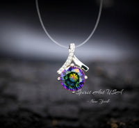 2.2 CT Mystic Topaz Necklace - Gemstone Simple Bowknot Rainbow Topaz Sterling Silver - White Gold plated Minimalist Rainbow Gemstone #101