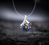 2.2 CT Mystic Topaz Necklace - Gemstone Simple Bowknot Rainbow Topaz Sterling Silver - White Gold plated Minimalist Rainbow Gemstone #101