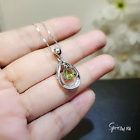 Natural Peridot Necklace, Sterling Silver Genuine Teardrop Green Peridot Pendant, 925 Silver Box Chain Dangle Peridot Jewelry 1036