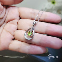 Natural Peridot Necklace, Sterling Silver Genuine Teardrop Green Peridot Pendant, 925 Silver Box Chain Dangle Peridot Jewelry 1036