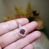 Tiny Red Ruby Necklace Sterling Silver, Round 0.85 CT Ruby July Birthstone White Gold Coated Sterling Silver 1042