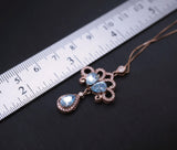 Rose Gold Blue Aquamarine Necklace - Sterling Silver Sky Blue aquamarine Tassel Necklace - Wedding Bridal Pendant, Phoenix Flower 1074