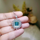 Large Square Paraiba Necklace Pink Topaz Sim Gemstone Pendant White Gold coated Sterling Silver Blue Paraiba Pendant Jewelry #814