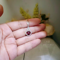 Tiny Red Ruby Necklace Sterling Silver, Round 0.85 CT Ruby July Birthstone White Gold Coated Sterling Silver 1042