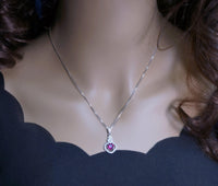 Tiny Red Ruby Necklace Sterling Silver, Round 0.85 CT Ruby July Birthstone White Gold Coated Sterling Silver 1042