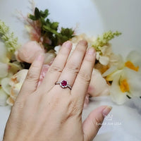 Tiny Ruby Flower Ring, Sterling Silver 0.85 CT, Red Ruby Ring, July Birthstone Gemstone Jewelry Adjustable ring 1058