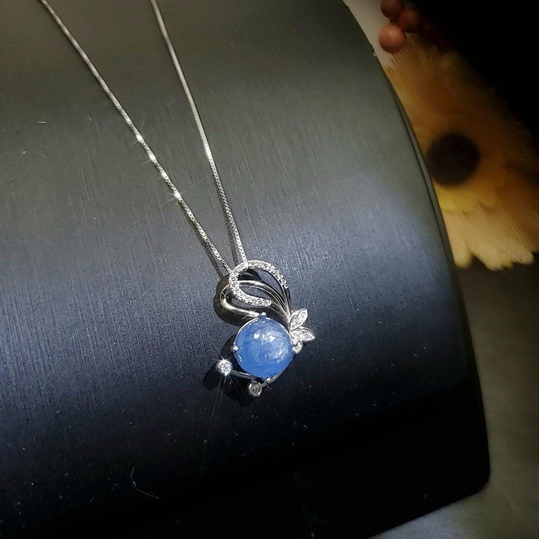 Natural Kyanite Necklace Butterfly Pendant Sterling Silver Chain Genuine Kyanite