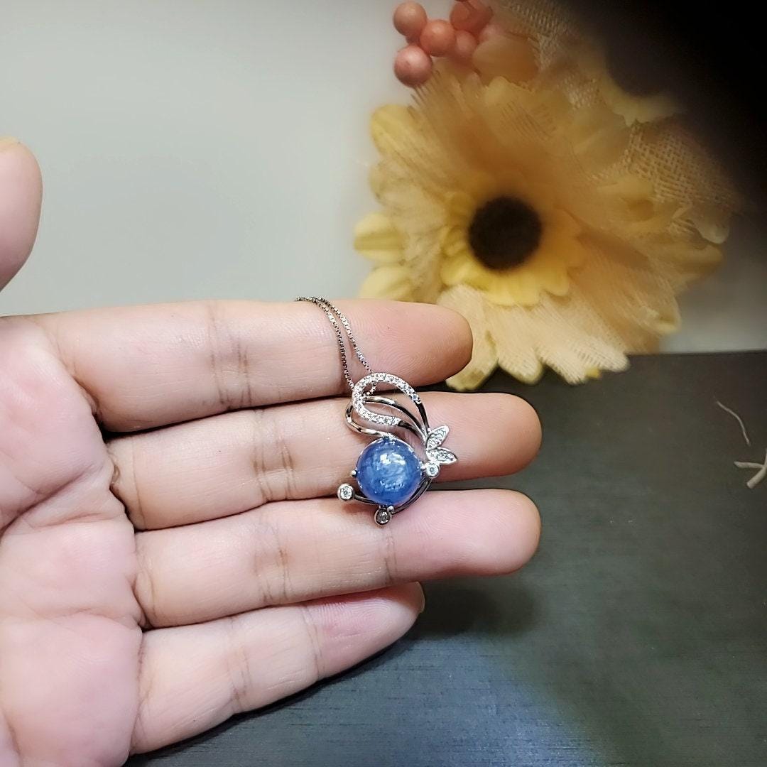 Natural Kyanite Necklace Butterfly Pendant Sterling Silver Chain Genuine Kyanite