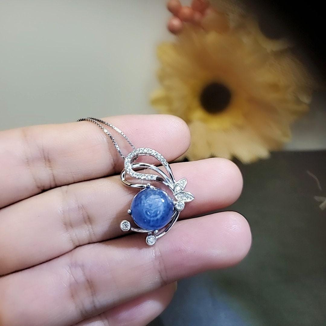 Natural Kyanite Necklace Butterfly Pendant Sterling Silver Chain Genuine Kyanite