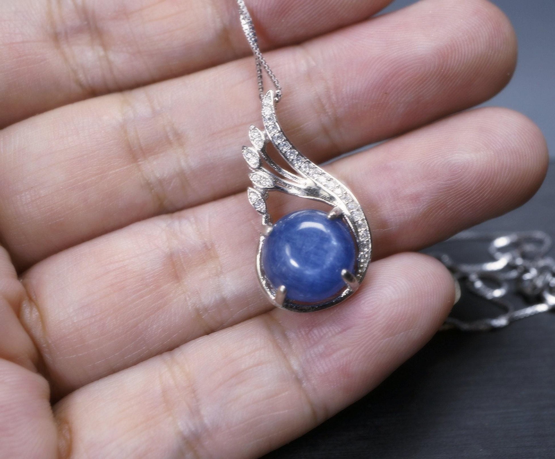 Kyanite Necklace Full 925 Sterling Silver Peacock Phoenix Pendant