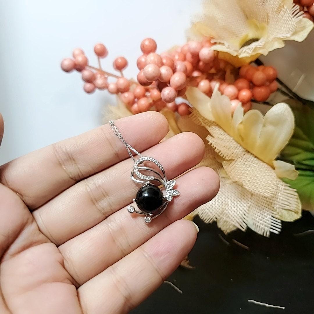 Black Onyx Necklace Butterfly Pendant Full Sterling Silver Made Protective gemstone healing 1021