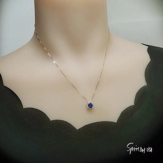 Tiny Tanzanite Rose Gold Sterling Silver Choker Round December Birthstone Necklace Little Tanzanite Choker Jewelry 068