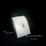 Tiny Blue Aquamarine Necklace - Sterling Silver Single Halo Dangle Round 8mm - March Birthstone - Aquamarine Jewelry 081