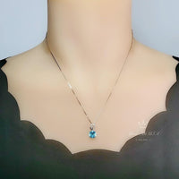 Tiny Blue Aquamarine Necklace - Sterling Silver Single Halo Dangle Round 8mm - March Birthstone - Aquamarine Jewelry 081