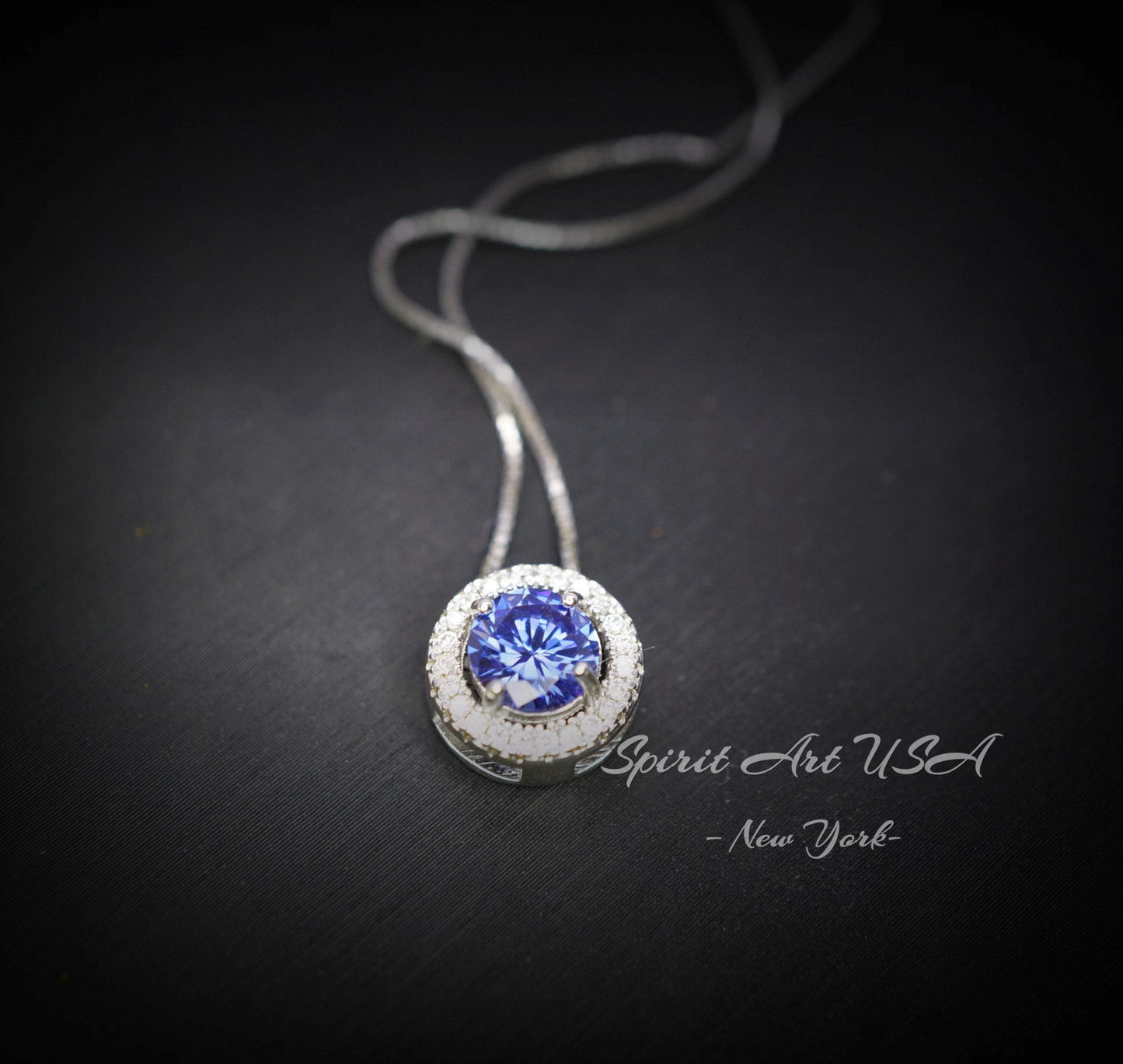 18KGP Sterling Silver Tanzanite Choker - Minimalist Blue Gemstone Halo Lab Created Tanzanite Necklace 065