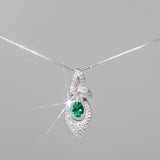 Tiny Emerald Teardrop Necklace Sterling Silver Butterfly Necklace 0.6 Ct Sim Gemstone White gold coated May Birthstone #385