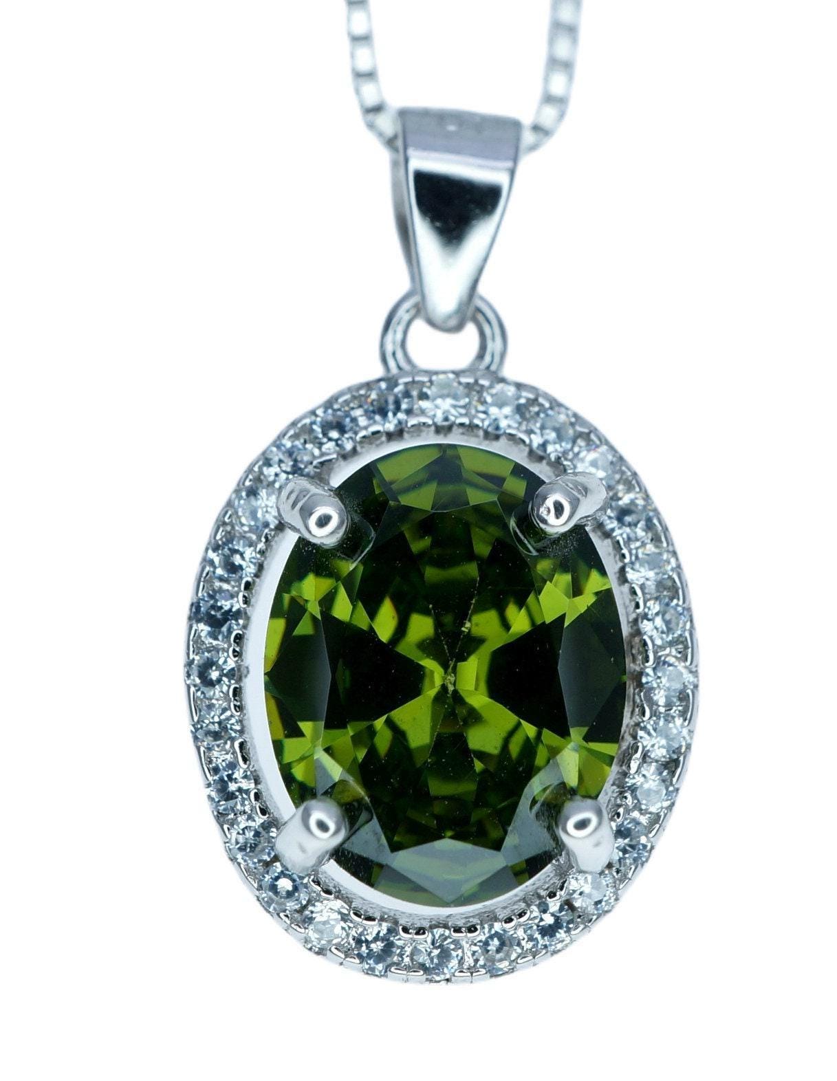 Peridot Necklace - 18kgp @ Sterling Silver - August Birthstone - Dainty Oval Cut 2.1 CT Lab Green Peridot Pendant 066