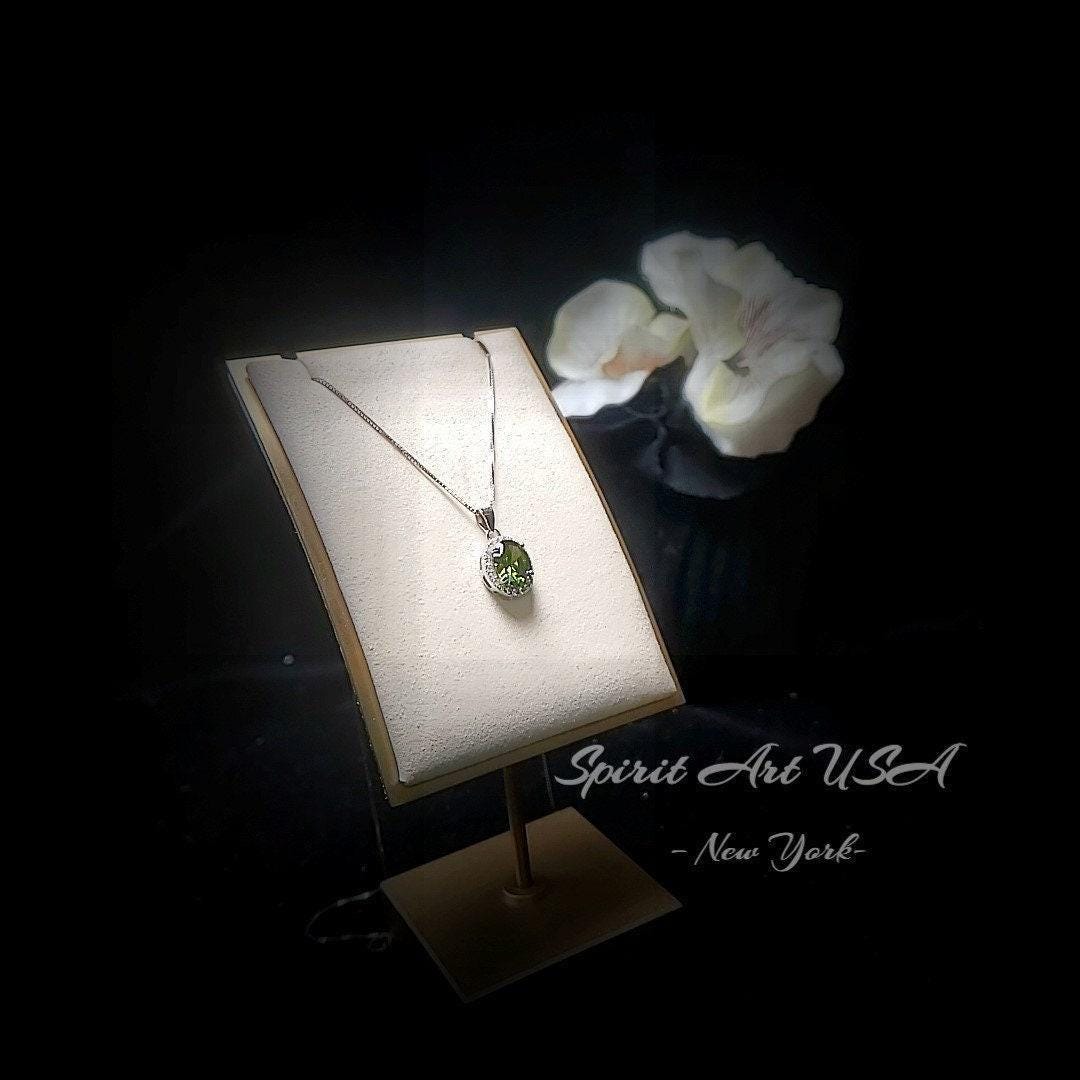 Peridot Necklace - 18kgp @ Sterling Silver - August Birthstone - Dainty Oval Cut 2.1 CT Lab Green Peridot Pendant 066