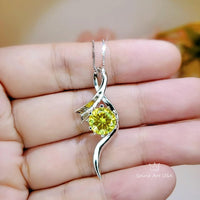 2 CT Round Yellow Diamond Necklace Sterling Silver Swirl Bow Infinity Yellow Gemstone Pendant White Gold coated Luxury Bridal Jewelry 1091