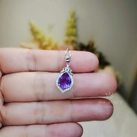 Natural Teardrop Amethyst Necklace - Sterling Silver Tiny Crown Chakra Healing - Purple Gemstone Jewelry February Birthstone #371
