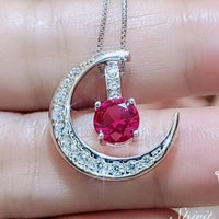 Crescent Moon Ruby Necklace full 925 Sterling Silver Two Pendant One Necklace July Birthstone adjustable chain #226