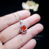Sunstone Necklace - Tangerine Sapphire Jewelry- Oval Halo Orange Spessartite Garnet Pendant - 18KGP @ Sterling Silver #146