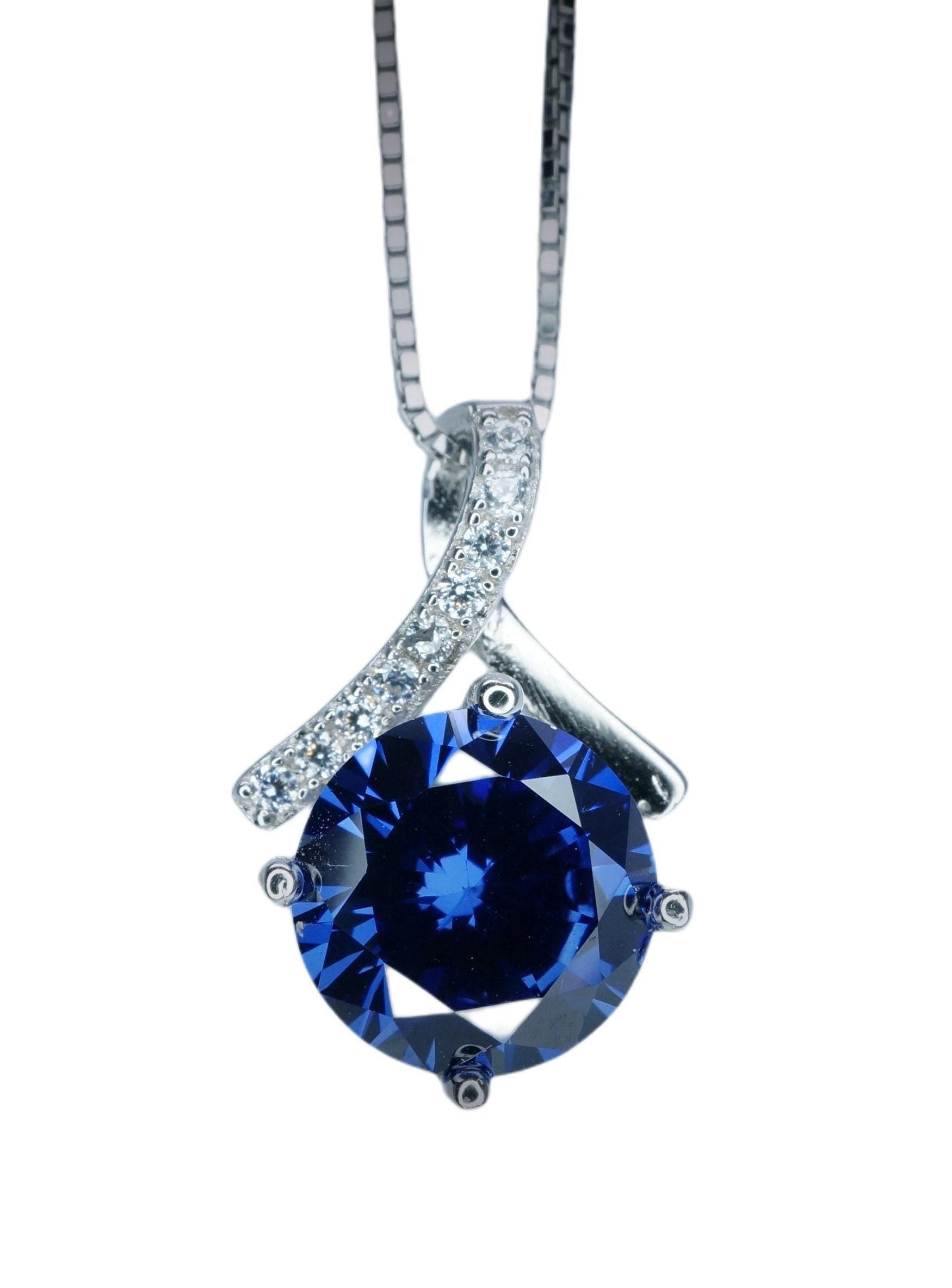 Tiny Blue Sapphire Necklace Gemstone 2CT Bowknot Blue Sapphire Pendant -Sterling Silver Infinite Minimalist Blue Sapphire Jewelry #170