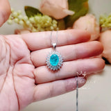 Double Gemstone Halo Paraiba Tourmaline Necklace - 18KGP @ Sterling Silver - 2.8 CT Oval Cut - Large Blue Tourmaline Jewelry #571