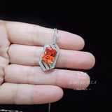Spacecraft Style Sunstone Necklace - Rectangle Scissor Cut - 4.5 CT Orange Sunstone Pendant - White Gold coated Sterling Silver #1016