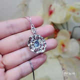 Large Peony Aquamarine Necklace - Full Sterling Silver 2.1 CT Blue Aquamarine Pendant - White Gold plated Gemstone Flower Jewelry #553
