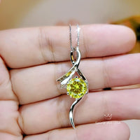 2 CT Round Yellow Diamond Necklace Sterling Silver Swirl Bow Infinity Yellow Gemstone Pendant White Gold coated Luxury Bridal Jewelry 1091