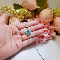 Double Gemstone Halo Paraiba Tourmaline Necklace - 18KGP @ Sterling Silver - 2.8 CT Oval Cut - Large Blue Tourmaline Jewelry #571