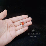 Spacecraft Style Sunstone Necklace - Rectangle Scissor Cut - 4.5 CT Orange Sunstone Pendant - White Gold coated Sterling Silver #1016