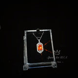 Spacecraft Style Sunstone Necklace - Rectangle Scissor Cut - 4.5 CT Orange Sunstone Pendant - White Gold coated Sterling Silver #1016