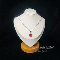Pink Sapphire Double Heart Necklace - 18kgp @ sterling Silver Pink Fuchsia Sapphire Jewelry Pendant White gold coated #659
