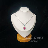 Pink Sapphire Double Heart Necklace - 18kgp @ sterling Silver Pink Fuchsia Sapphire Jewelry Pendant White gold coated #659