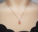 Sunstone Necklace - Tangerine Sapphire Jewelry- Oval Halo Orange Spessartite Garnet Pendant - 18KGP @ Sterling Silver #146