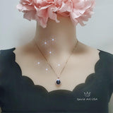 Black Onyx Necklace Rose Gold, Halo Solitaire Black Gemstone Pendant Sunflower Princess Diana Style Necklace Root Chakra Healing 236