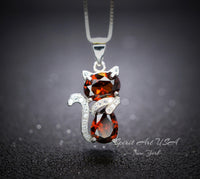 Spessartite Garnet Necklace - 18KGP @ Sterling Silver - Gemstone Kitty Cat Pendant - Pet lover gift - Kitten Garnet Jewelry #212