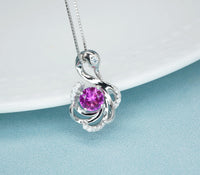 Pink Sapphire Swan Necklace, Animal Bird Pink Sapphire Jewelry - 18k White Gold @ Sterling Silver Adjustable chain #1011