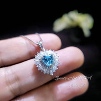 Gemstone Halo Aquamarine Heart Necklace - 18KGP & Sterling Silver - Tiny 1.5 CT Dainty Aquamarine Jewelry - March Birthstone #295