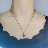 Natural Teardrop Amethyst Necklace - Sterling Silver Tiny Crown Chakra Healing - Purple Gemstone Jewelry February Birthstone #371