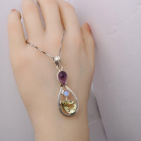 Sterling Silver Citrine Amethyst Necklace - Moonstone Necklace