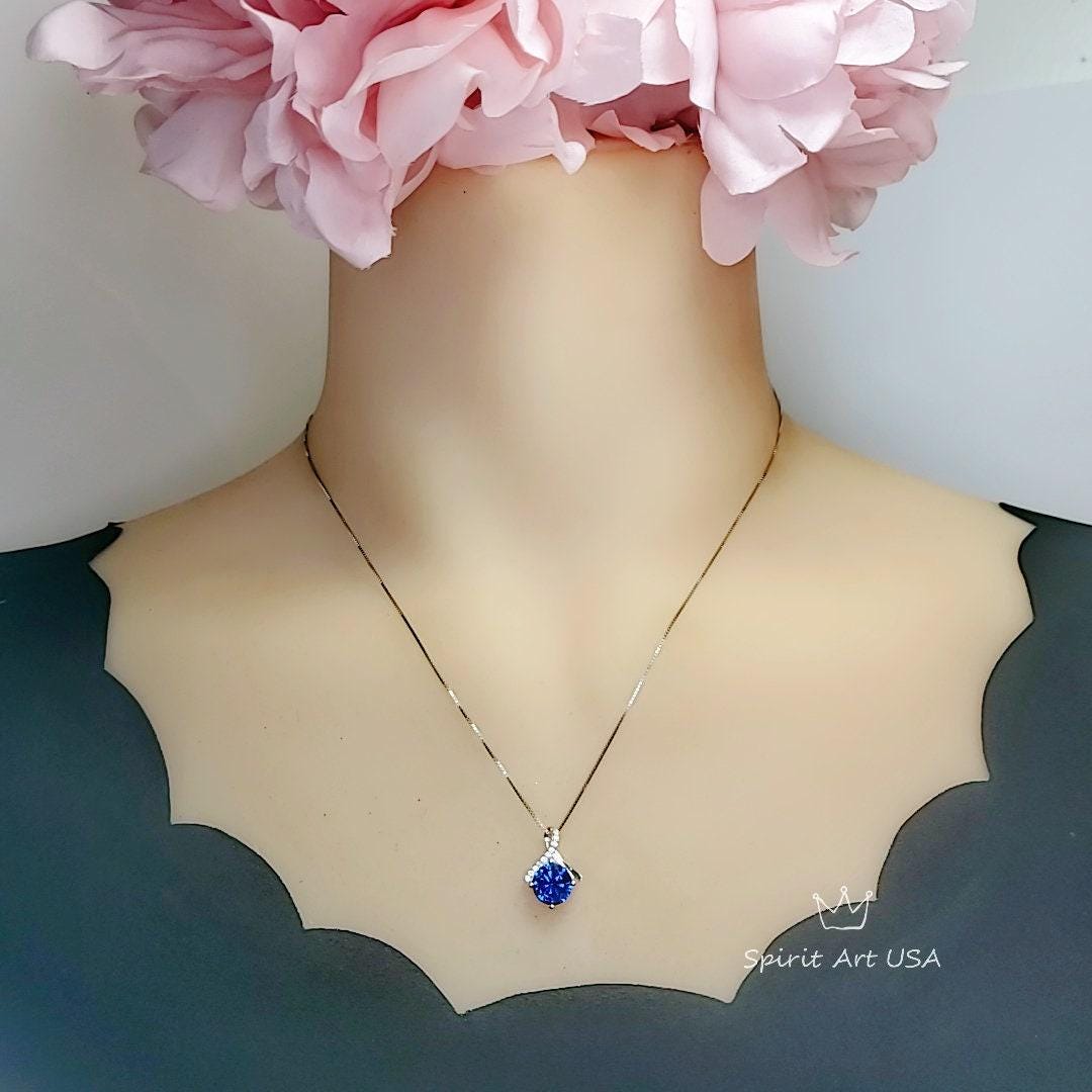 Tiny Blue Sapphire Necklace Gemstone 2CT Bowknot Blue Sapphire Pendant -Sterling Silver Infinite Minimalist Blue Sapphire Jewelry #170