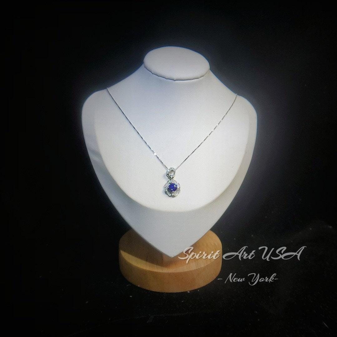 Blue Sapphire Necklace Gemstone Rose flower Pendant - 18KGP @ Sterling Silver - September Birthstone - Dainty Sapphire Pendant Jewelry #956