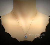 Gemstone Halo Aquamarine Heart Necklace - 18KGP & Sterling Silver - Tiny 1.5 CT Dainty Aquamarine Jewelry - March Birthstone #295