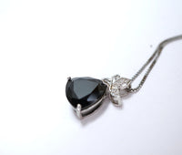 Trillion Black Cubic Zirconia Necklace Sterling Silver Butterfly , Jet Black CZ Necklace, Black Solitaire Pendant