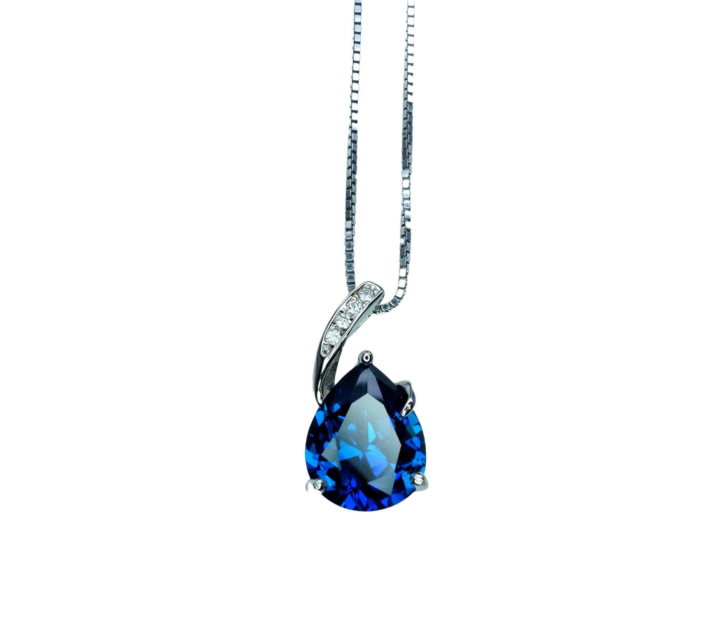 Teardrop Blue Sapphire Necklace - Solitaire Pear Cut 3.5CT - 18KGP @ Sterling Silver - Simple Large Blue Sapphire Pendant #925